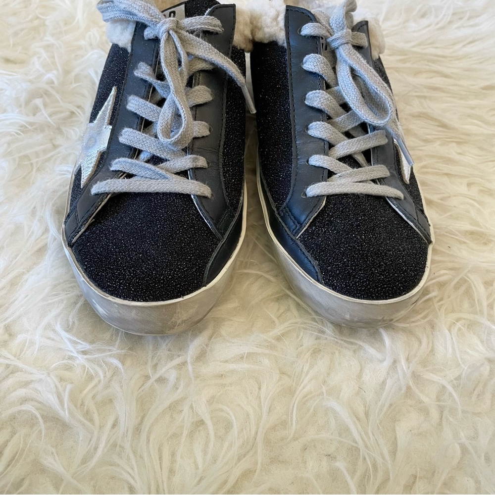 Golden Goose Superstar Sabot Sneaker Shearling Lined Black Silver Beige size 36 - Picture 8 of 16